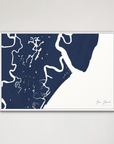 Sea Island horizontal canvas map, Navy, White Frame