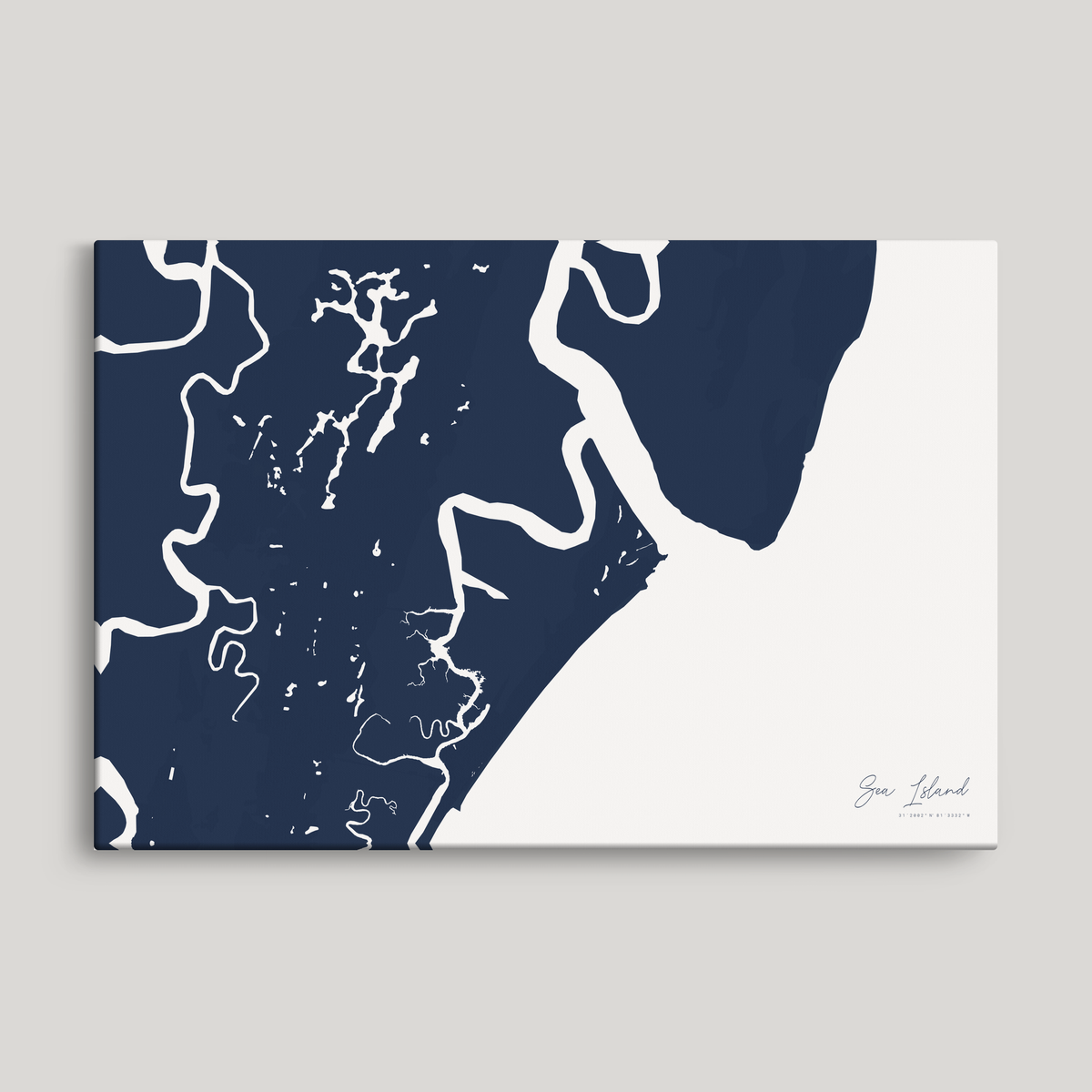 Sea Island horizontal canvas map, Navy, No Frame