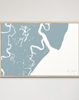 Sea Island horizontal canvas map, Soft Blue, Natural Oak
