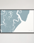 Sea Island horizontal canvas map, Soft Blue, Black Frame
