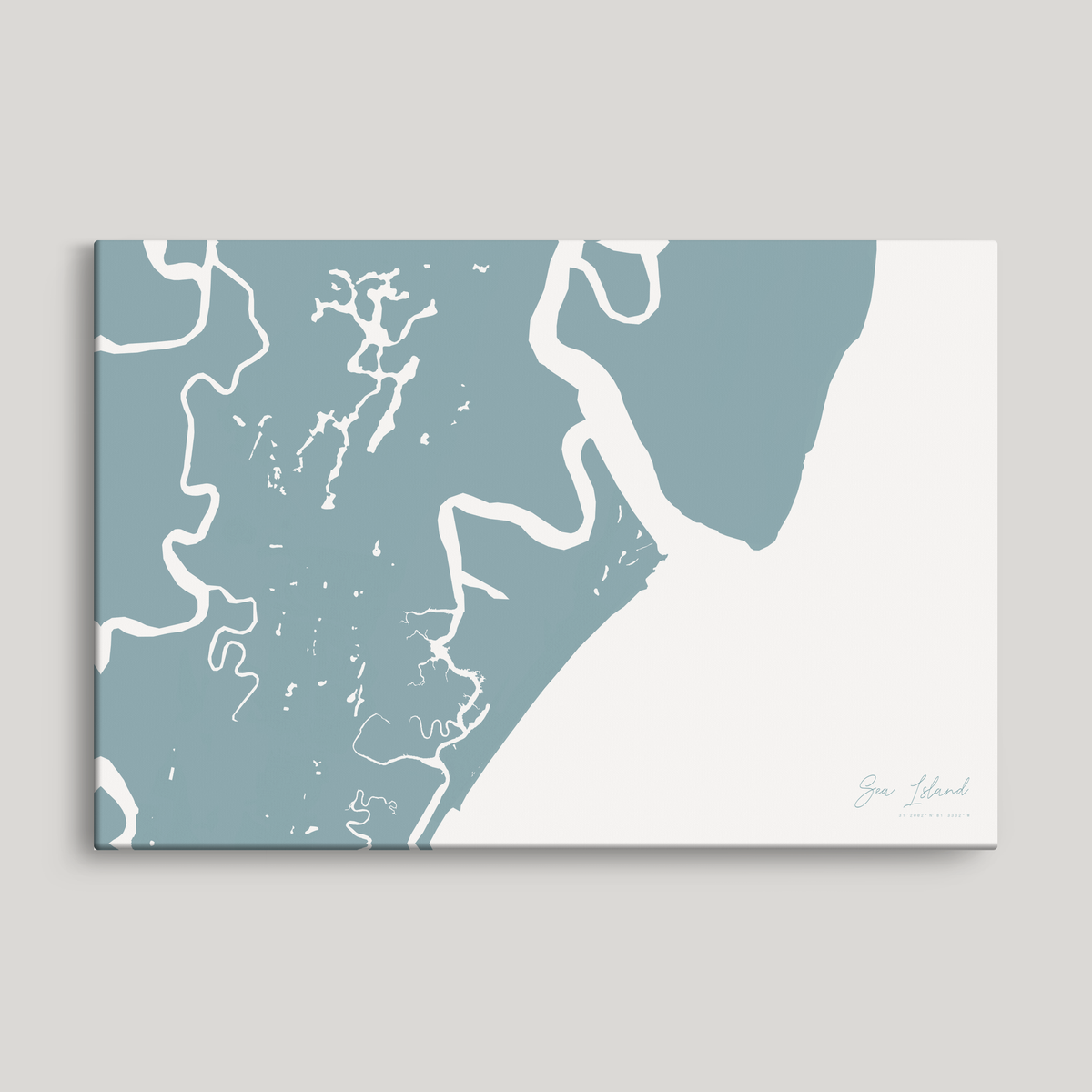 Sea Island horizontal canvas map, Soft Blue, No Frame