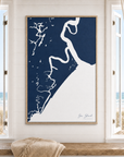 Sea Island vertical canvas map in Navy, window interior