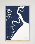 Sea Island vertical canvas map, Navy, Natural Oak