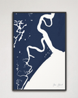 Sea Island vertical canvas map, Navy, Black Frame