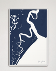 Sea Island vertical canvas map, Navy, White Frame