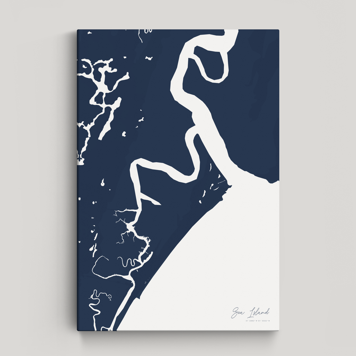 Sea Island vertical canvas map, Navy, No Frame