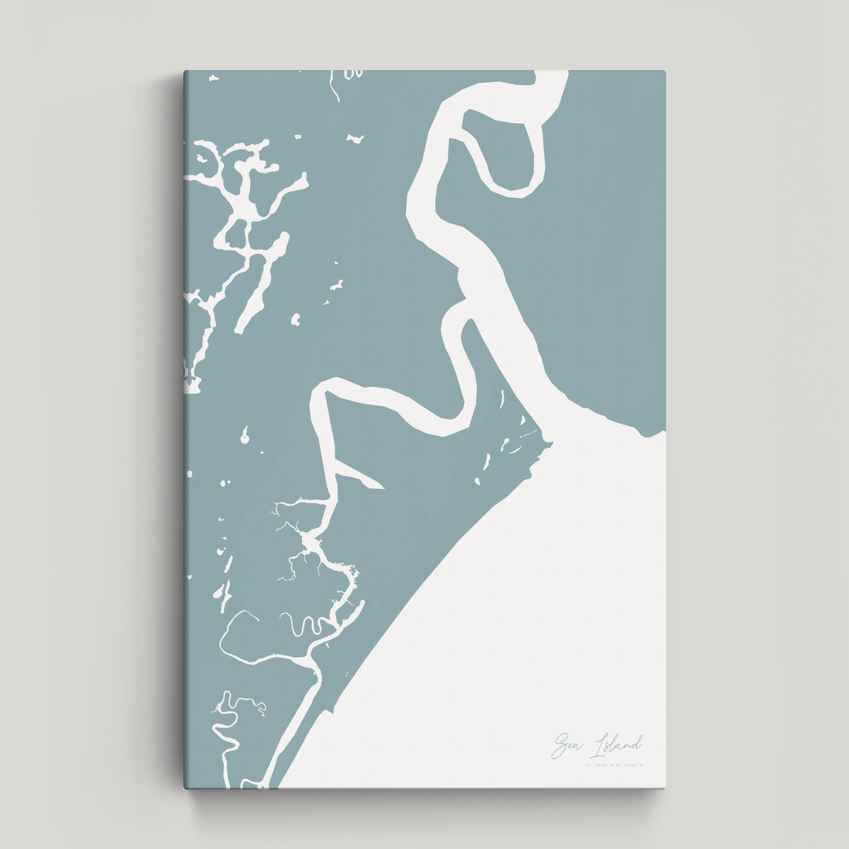 Sea Island vertical canvas map, Soft Blue, No Frame