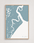 Sea Island vertical canvas map, Soft Blue, Light Wood