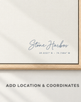 Stone Harbor horizontal canvas map in Navy, location and coordinates detail
