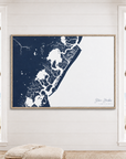 Stone Harbor horizontal canvas map in Navy, window interior
