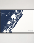 Stone Harbor horizontal canvas map, Navy, Black Frame