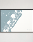 Stone Harbor horizontal canvas map, Soft Blue, Black Frame