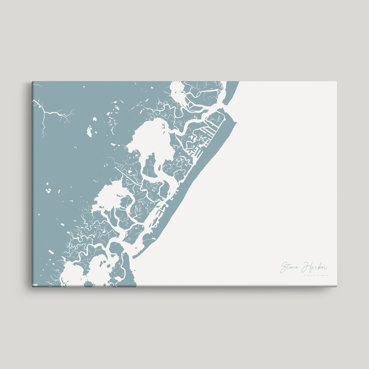 Stone Harbor horizontal canvas map, Soft Blue, No Frame