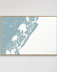 Stone Harbor horizontal canvas map, Soft Blue, Light Wood