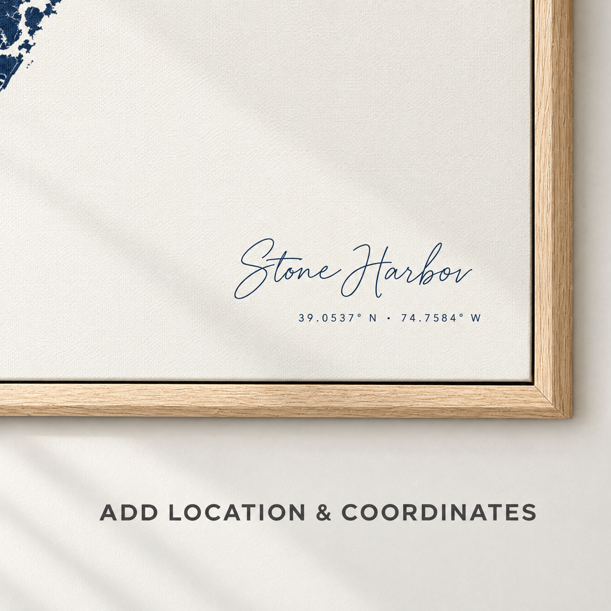 Stone Harbor vertical canvas map in Navy, location and coordinates detail