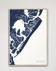 Stone Harbor vertical canvas map, Navy, Natural Oak