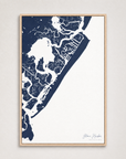 Stone Harbor vertical canvas map, Navy, Light Wood