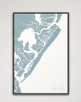 Stone Harbor vertical canvas map, Soft Blue, Black Frame