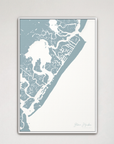 Stone Harbor vertical canvas map, Soft Blue, White Frame