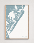 Stone Harbor vertical canvas map, Soft Blue, Light Wood