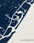 Wrightsville Beach horizontal canvas map in Navy, map detail