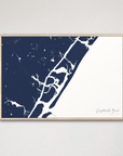 Wrightsville Beach horizontal canvas map, Navy, Natural Oak