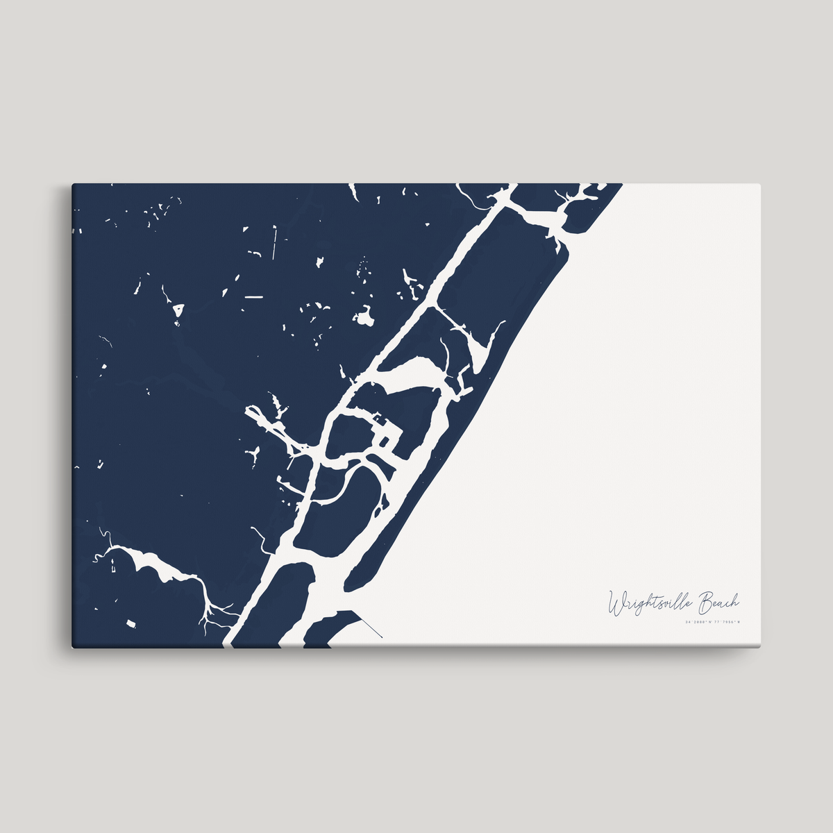 Wrightsville Beach horizontal canvas map, Navy, No Frame