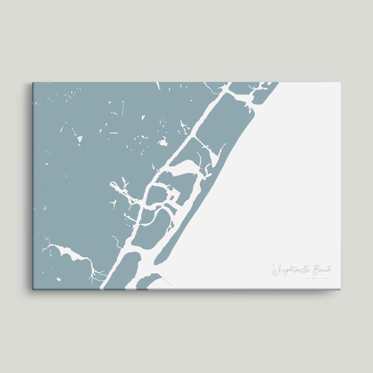 Wrightsville Beach horizontal canvas map, Soft Blue, No Frame