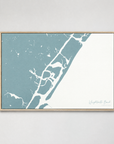 Wrightsville Beach horizontal canvas map, Soft Blue, Light Wood