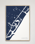 Wrightsville Beach vertical canvas map, Navy, Natural Oak