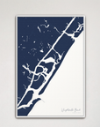 Wrightsville Beach vertical canvas map, Navy, White Frame