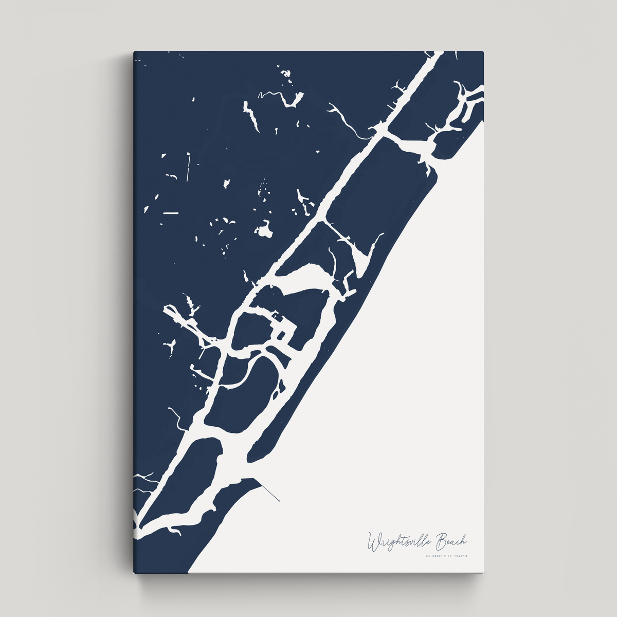 Wrightsville Beach vertical canvas map, Navy, No Frame