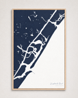 Wrightsville Beach vertical canvas map, Navy, Light Wood