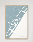 Wrightsville Beach vertical canvas map, Soft Blue, Natural Oak