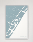 Wrightsville Beach vertical canvas map, Soft Blue, White Frame