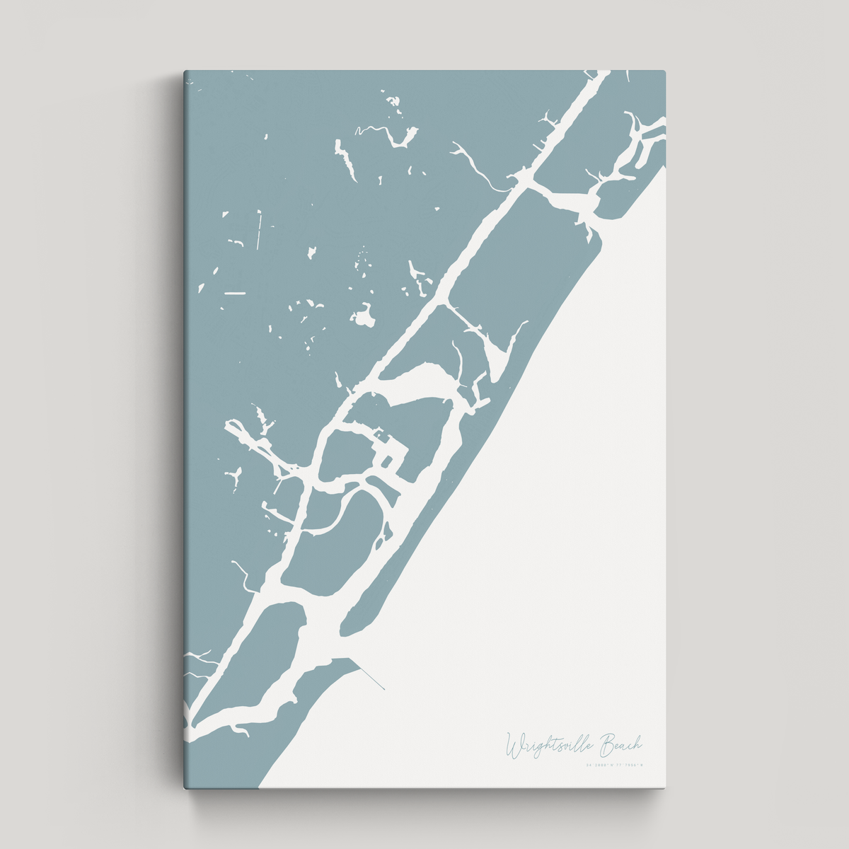 Wrightsville Beach vertical canvas map, Soft Blue, No Frame