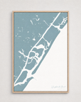 Wrightsville Beach vertical canvas map, Soft Blue, Light Wood
