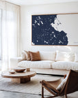 Plymouth navy horizontal canvas map in an oak framed room scene
