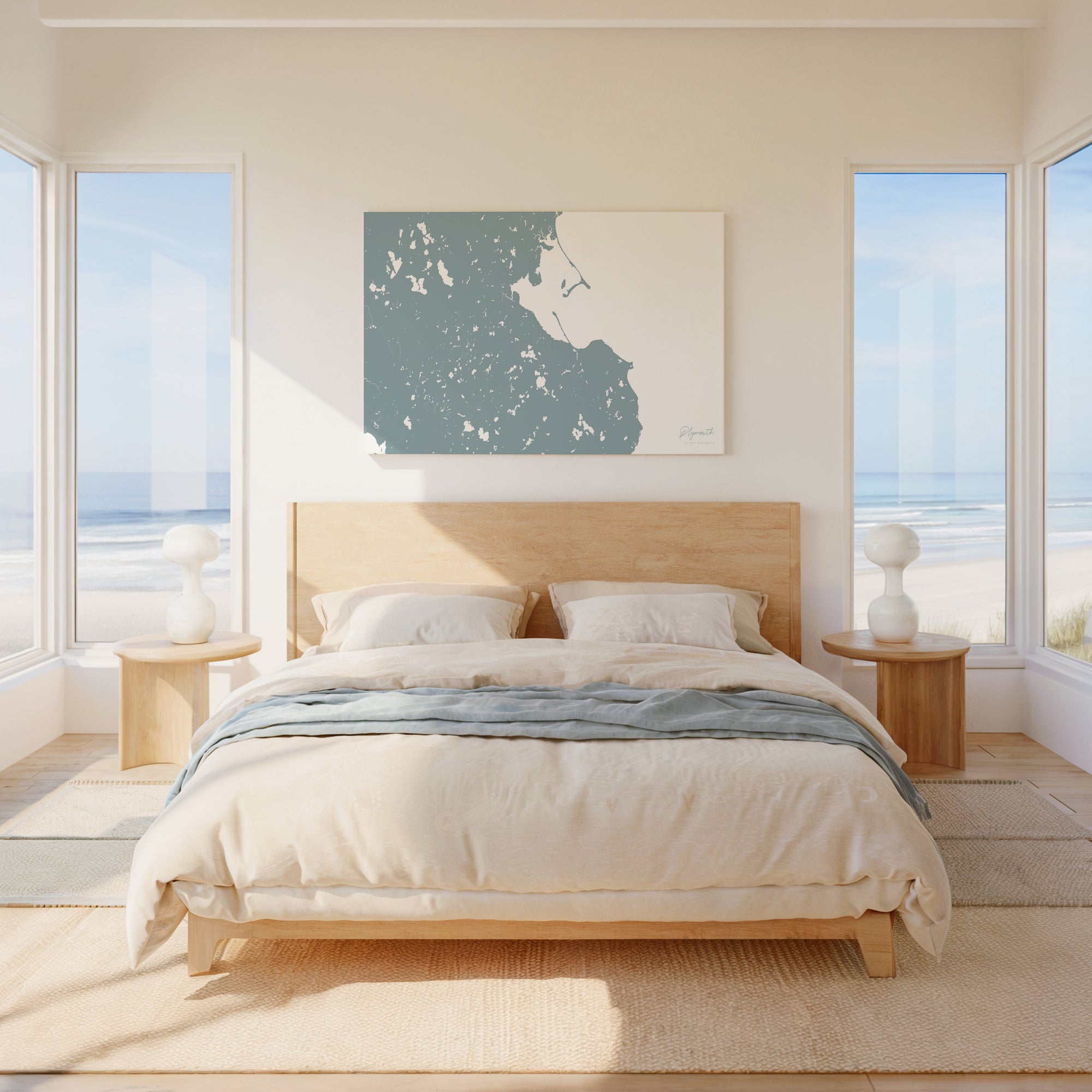 Plymouth soft blue horizontal wrapped canvas map in the ratio 3:2 hand mockup
