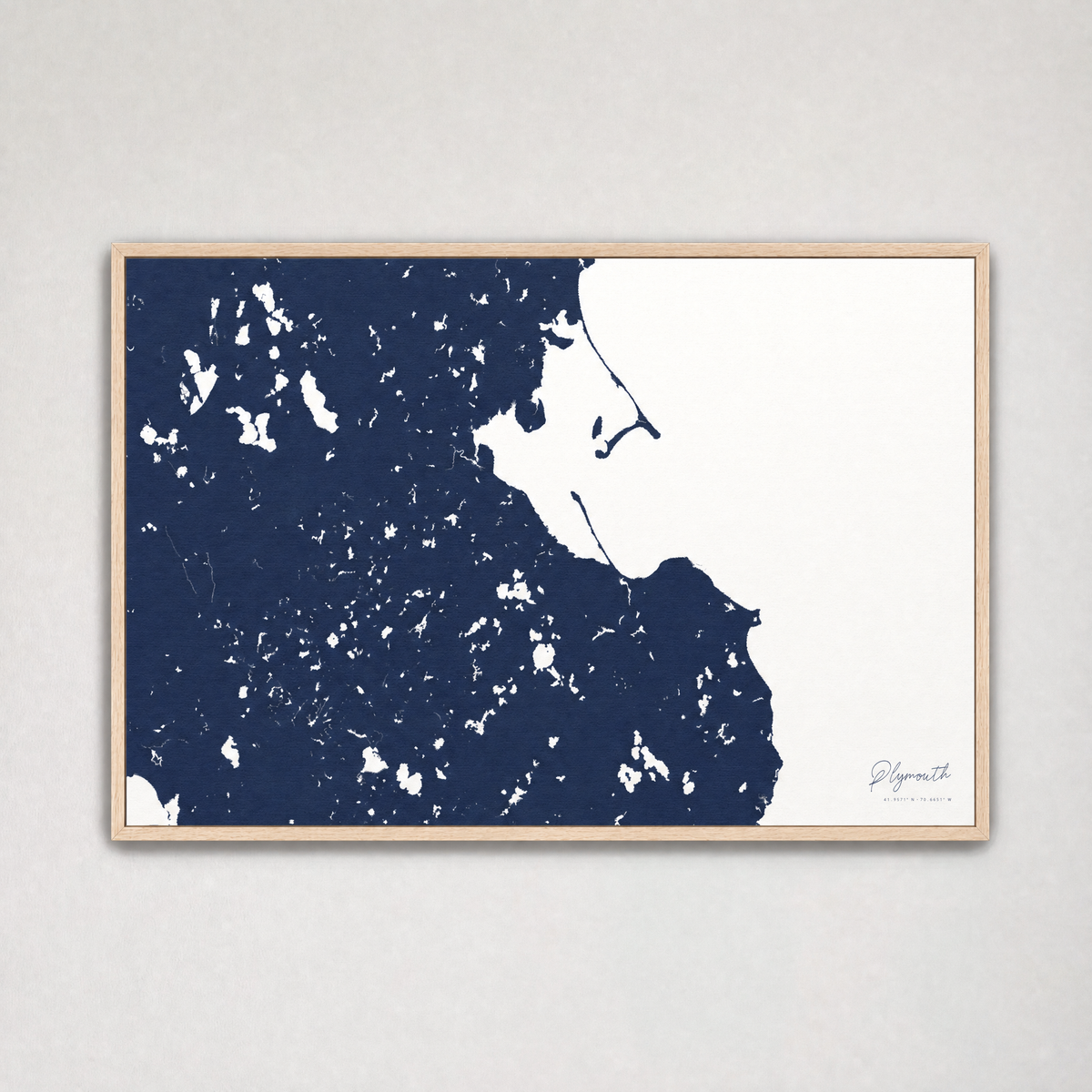 Plymouth Coastal Map — Canvas Horizontal — navy, Light Wood
