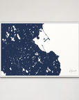 Plymouth Coastal Map — Canvas Horizontal, navy, White Frame