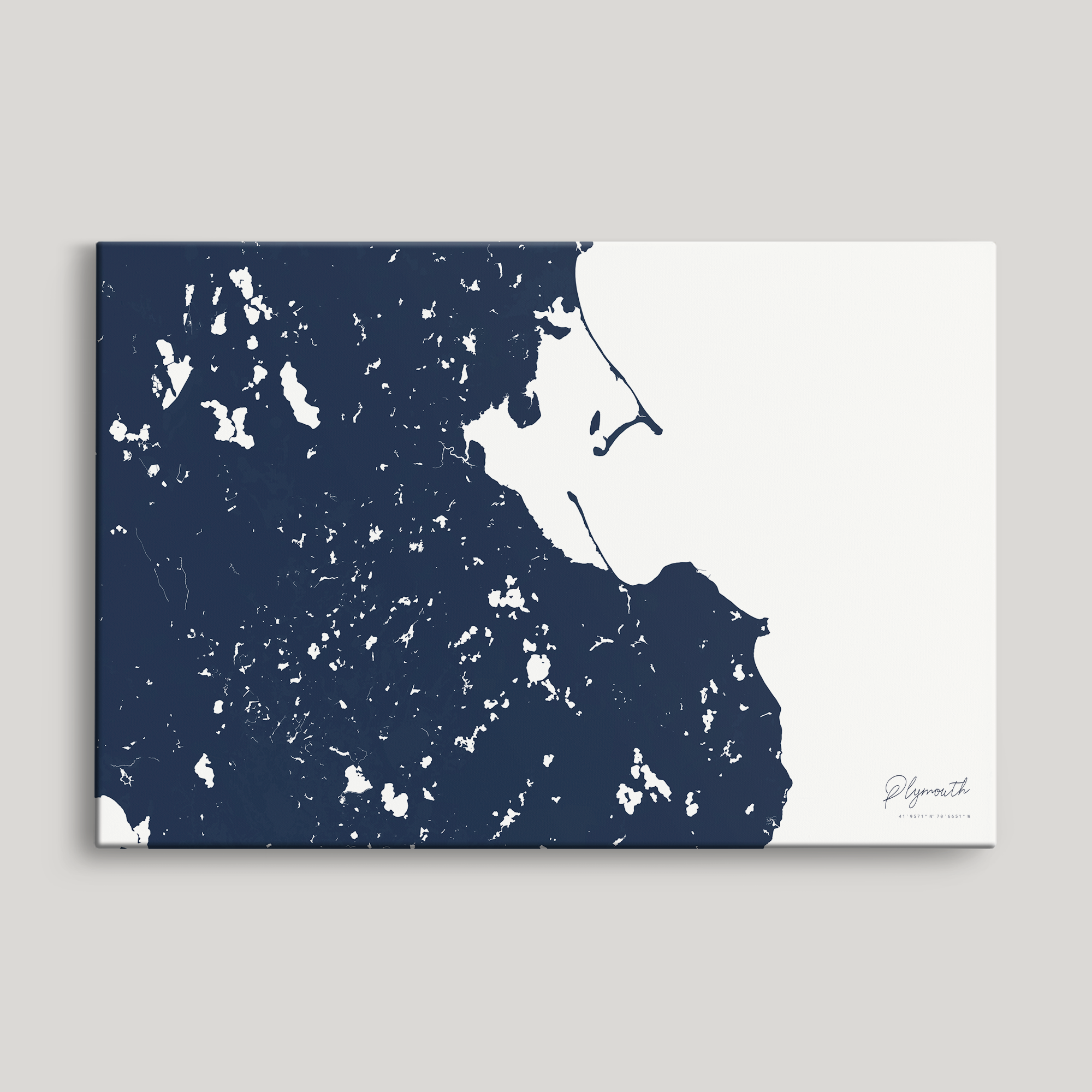 Plymouth Coastal Map — Canvas Horizontal, navy, No Frame