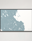 Plymouth Coastal Map — Canvas Horizontal, soft-blue, Black Frame