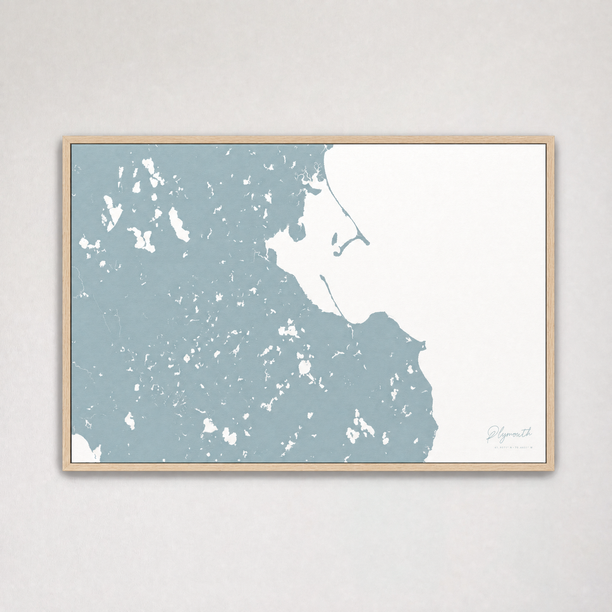 Plymouth Coastal Map — Canvas Horizontal — soft-blue, Light Wood