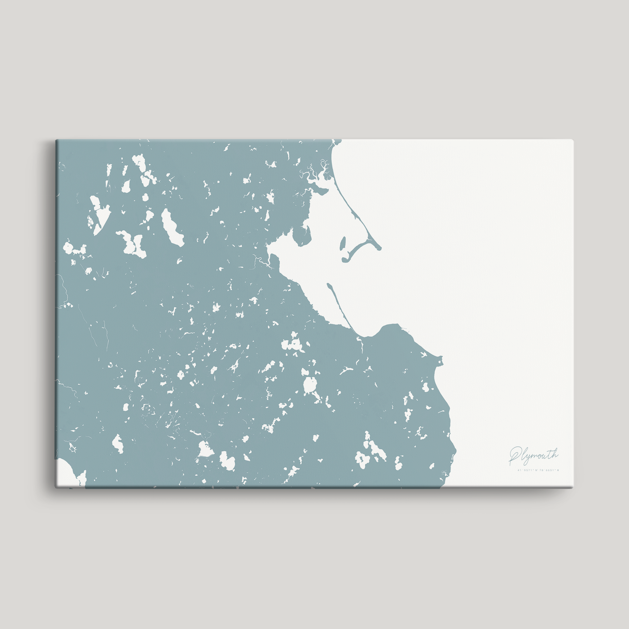 Plymouth Coastal Map — Canvas Horizontal, soft-blue, No Frame