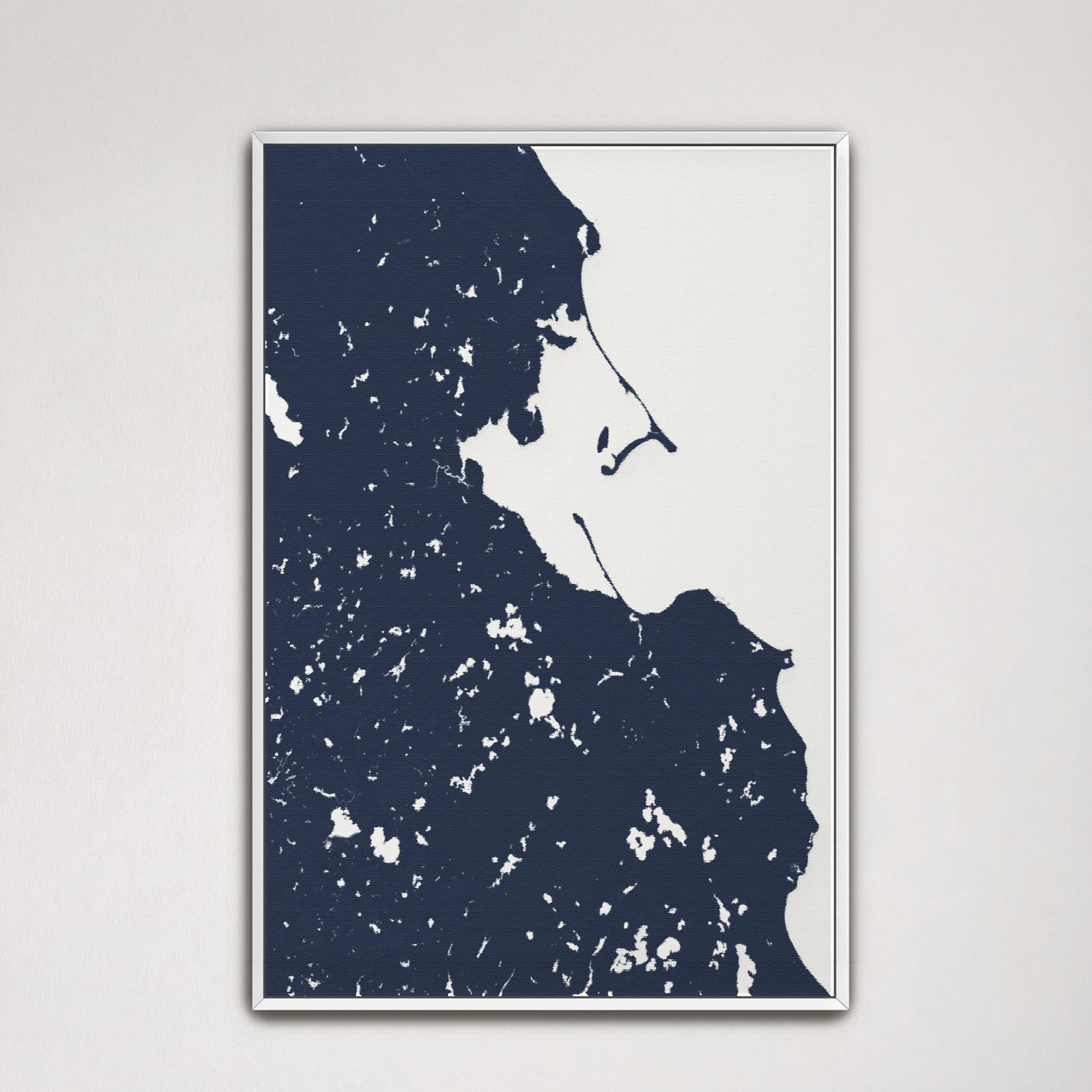 Plymouth Coastal Map — Canvas Vertical, navy, White Frame, 16x24