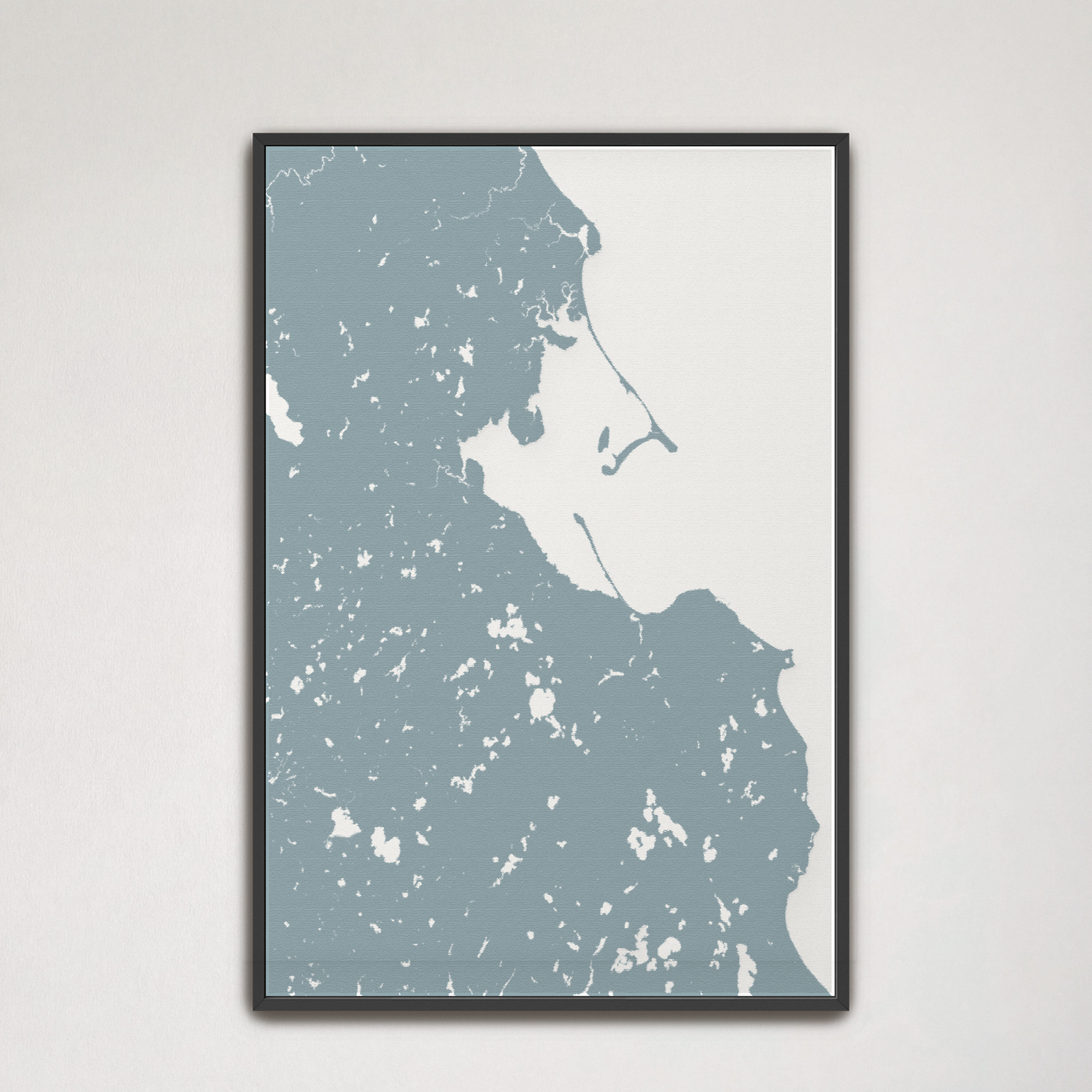 Plymouth Coastal Map — Canvas Vertical, soft-blue, Black Frame, 16x24