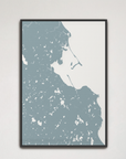 Plymouth Coastal Map — Canvas Vertical, soft-blue, Black Frame, 16x24