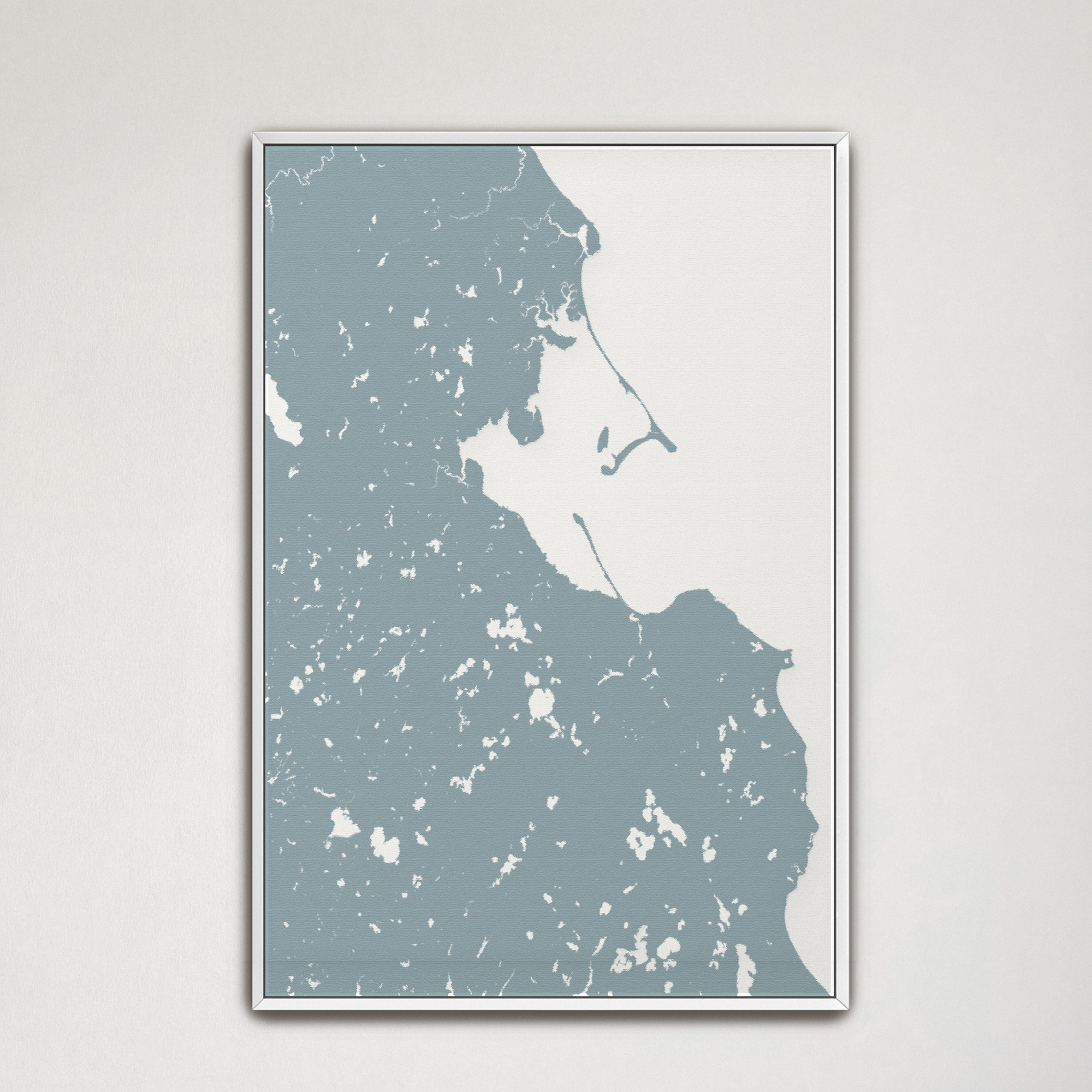 Plymouth Coastal Map — Canvas Vertical, soft-blue, White Frame, 16x24