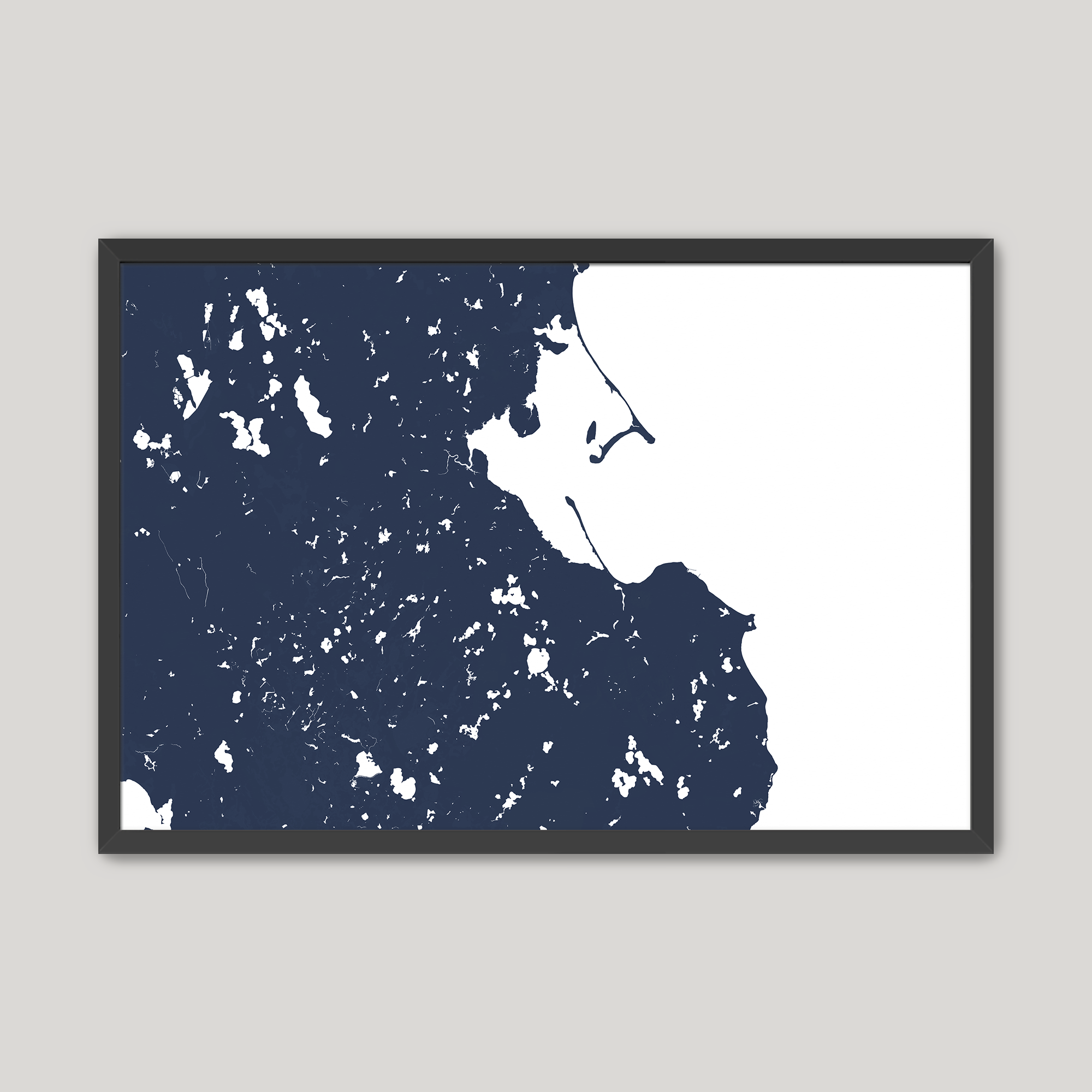 Plymouth Coastal Map — Fine Art Print Horizontal, navy, Black Frame, 10x8